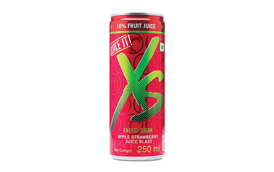 XS Energy Drink Apple Strawberry Juice Blast   Can  250 millilitre